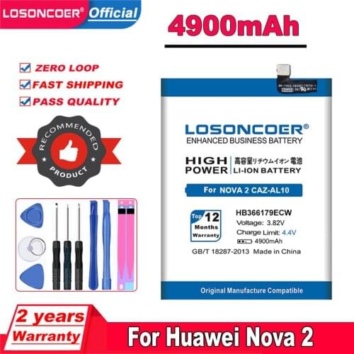 4900mAh HB366179ECW Battery For HUAWEI Nova 2 Nova2 CAZ-AL10 CAZ-TL00 PIC-AL00 PIC-TL00 PIC-L29 PIC-LX9 PIC-L09 Phone Battery