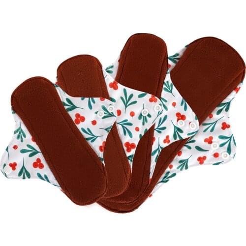 ALINAPPY 4 Pcs Coffee Fleece Menstrual Pad Cloth Sanitary Pad Reusable Waterproof Panty Liner Women Hygiene Size S M L XL
