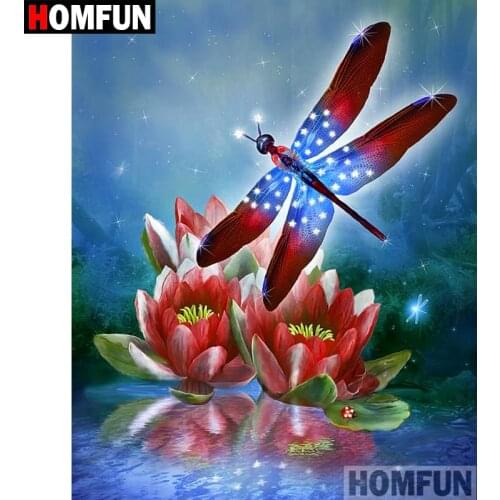 HOMFUN Full Square/Round Drill 5D DIY Diamond Painting "Dragonfly lotus" Embroidery Cross Stitch 5D Home Decor Gift A07509