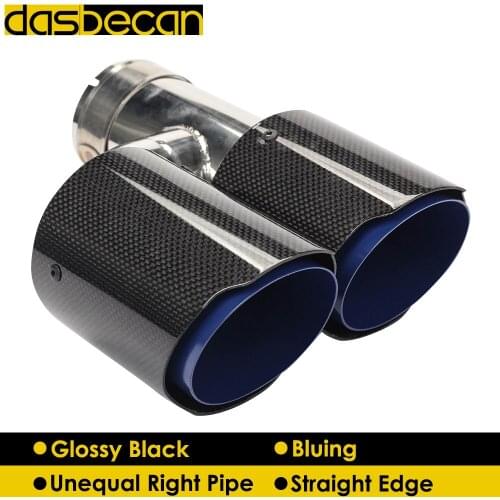 Dasbecan Car Dual H Model Muffler Exhaust Tips Unequal Bluing Glossy Carbon Fiber Exhaust Pipe for AK Straight End Tip Universal