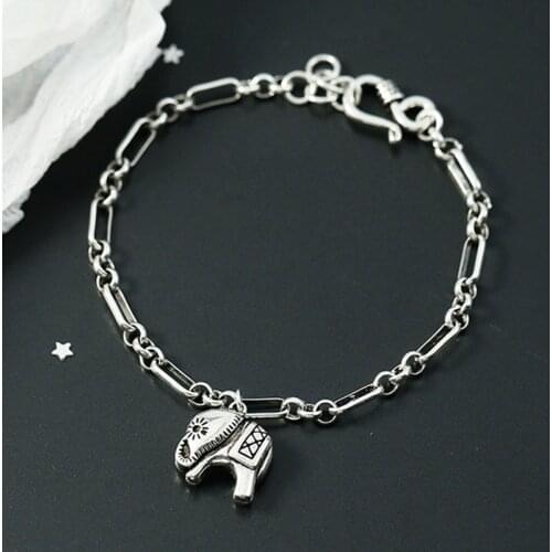 Punk 925 Sterling Silver Vintage Elephant Charm Bracelet & Bangle For Women Wedding Jewelry Accessories sl010