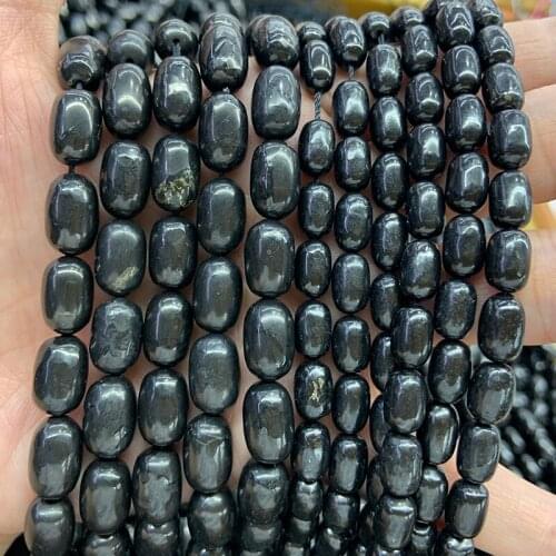 Natural Black Shungite Stone Beads 15'' Oval DIY Loose Healing Stone Beads For Jewelry Making Women Men Beads Bracelet Necklace