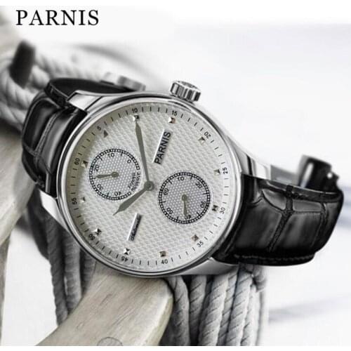 43mm Parnis Automatic Mens Watch Power Reserve Mechanical Watches Classic Men Wristwatch Top Brand Luxury