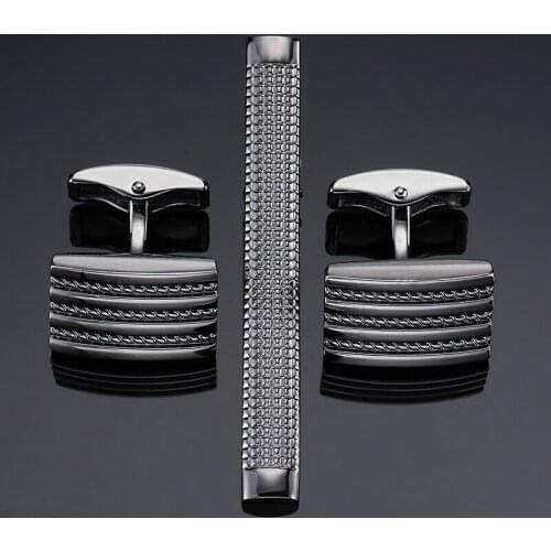 Black metal engraving Bussiness Tie Clip Cufflinks For Mens Set Cufflinks High Quality Tie Pin Cuff Links Set Men Jewelry Gifts