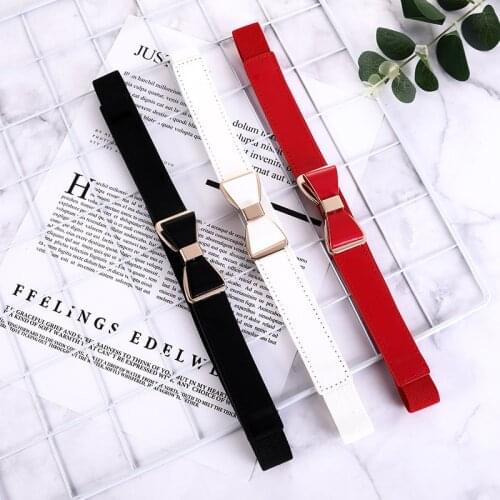 Elastic Women Belts Strap Thin Skinny Ladies Dress Waist Belt Leather Bowknot Buckle Female Belts Ceinture Femme Pasek Damski