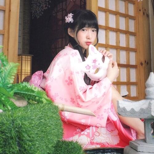 Womens Kimono Robe Traditional Japan Yukata pink Color flowers Prints Summer Dress Performing Wear Cosplay Clothing