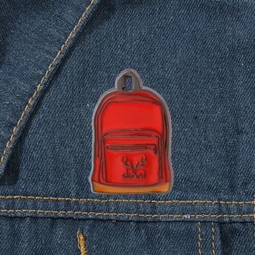 Cute Red School Bag Enamel Lapel Pins Brooches Fashion Red School Bag Metal Pin Brooch Badge Button Jewelry Gift For Women Child