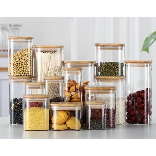Square Sealed Glass Jars Kitchen Storage Tank Coffee Bean Storage Can Glass Mason Jar with Lid Food Container Organizer Bottle