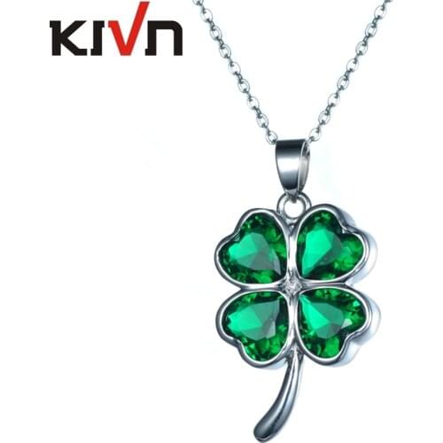 KIVN Womens Fashion Jewelry Lucky Four Leaf Clover Green CZ Cubic Zirconia Wedding Necklaces Mothers Birthday Promotion Gifts