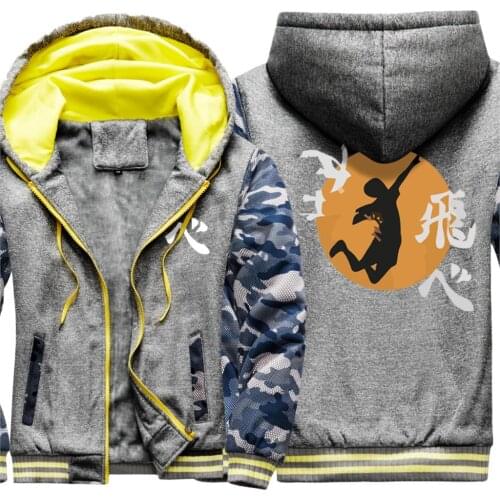 Volleyball Junior Camouflage Mens Raglan Thicken Jackets Keep Warm Clothing Korean Style Casual Hooded Zipper sudadera hombre