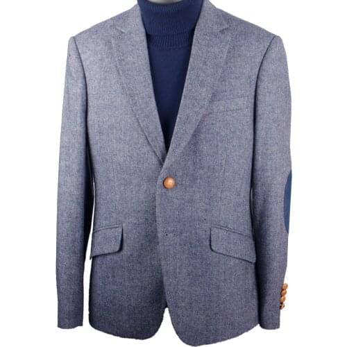 Navy Blue MenS Winter Jacket Custom Made Mens Tweed Jacket For Men, Male Tweed MenS Jacket Autumn Blue Herringbone Slim Fit