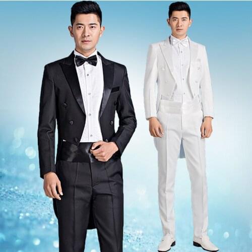 Mens tuxedo suit white suit groom grooming gown chorus stage costume male commander autumn blazer suit tuxedo blaser big size