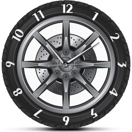 Wall Clock, Car Tire Wall Clock, Silent Battery Operated Rubber Gear Wheel Decorative Clock for Automotive Mechanic Shop