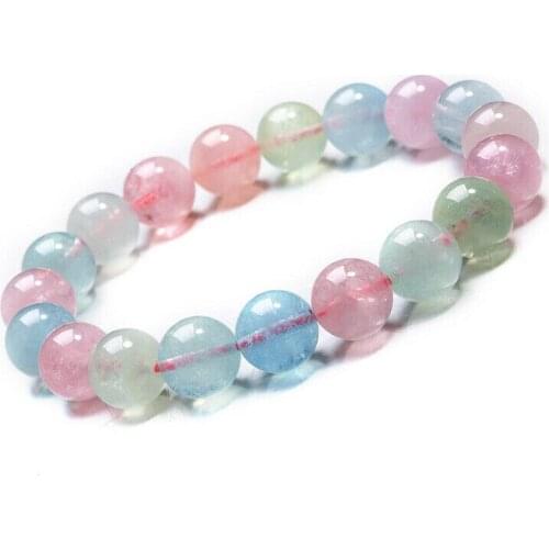 Natural Colorful Morganite Quartz Beryl Clear Round Beads Stretch Women Men Bracelet 8mm 9mm 10mm 11mm 12mm 13mm AAAAA