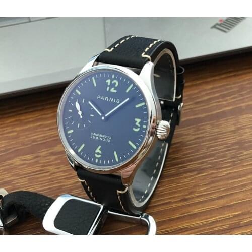 New 41mm PARNIS Pilot watch black dial Asian 6497 17 jewels Mechanical Hand Wind movement luminous Men watches GR32-21