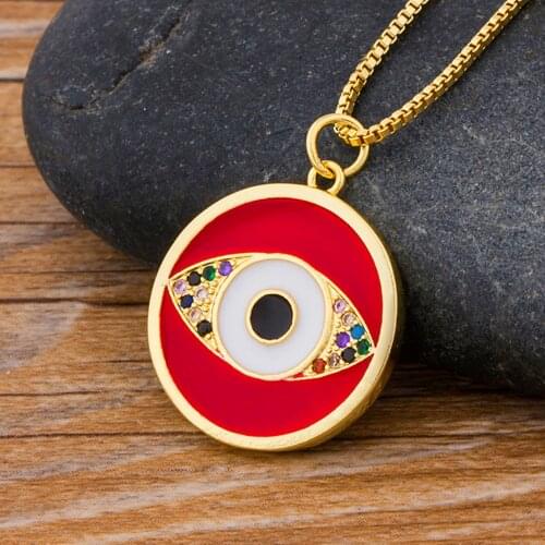 New Design Evil Eye Round Fashion Trendy Pendant Necklace Micro Pave CZ Copper Gift Cubic Zirconia Crystals Rhinestone Jewelry