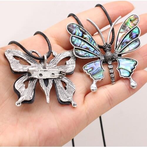 New Style Abalone Alloy Necklace Butterfly-Shaped Brooch Pendant Leather Cord 2MM Charms For Elegant Women Love Romantic Gift