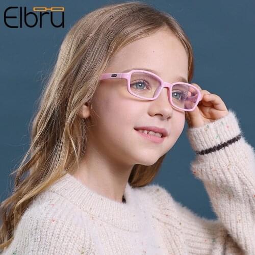 Elbru Square Anti-blue Light Kids Glasses Optical Frame Children Soft Transparent Glasses Fashionable Silicone Material Eyewear