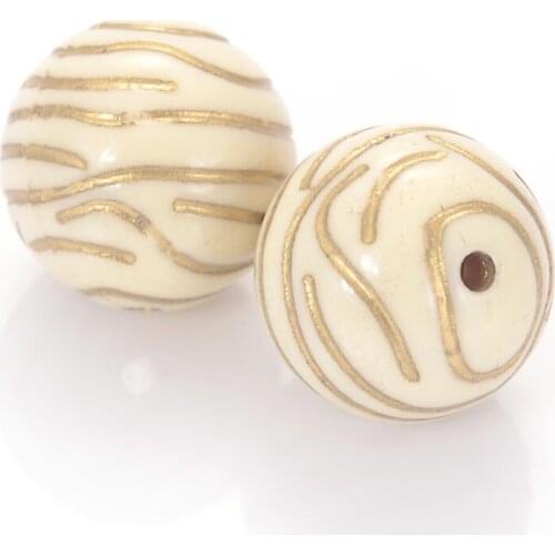 Wholesale 16mm Acrylic Antique Design Beads With Spiral Pattern Gold Lined Round Spacer Beads For DIY Jewelry Making Accessories