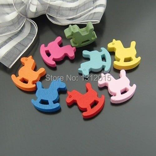 Wholesale 18x17mm 50pcs Multicolor Wooden horse hobbyhorse cute Spacer Loose beads Fit Children Handmake DIY Accessory JG-1284