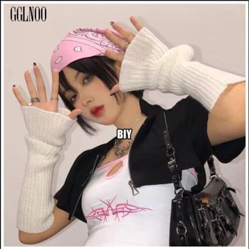 GGLNOO Japanese Harajuku Style Girls Autumn Winter Solid Color Knitted Cover Lolita Kawaii Knitted Solid Gloves