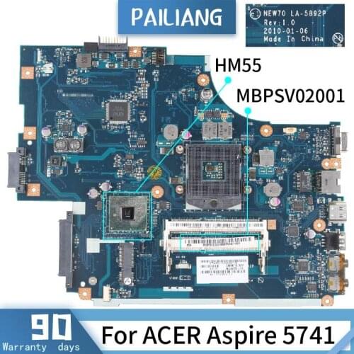 PAILIANG Laptop motherboard For ACER Aspire 5741 Mainboard LA-5892P MBPSV02001 HM55 DDR3 tesed