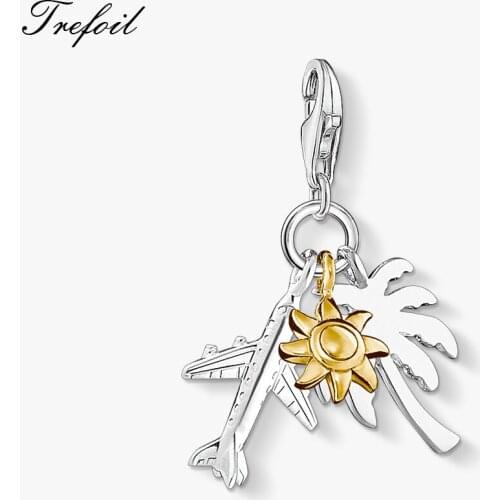 Palm Tree,Sun,Plane Charms Pendant,Jewelry 925 Sterling Silver Trendy Gift For Women Men Fit Bracelet Necklace Bag 2019 New