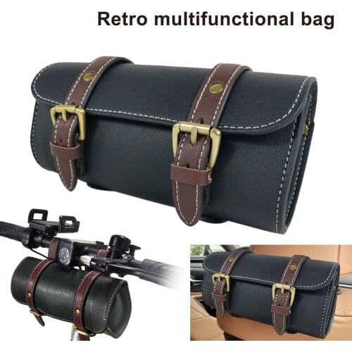 Motorcycle Fork Bag Car PU Leather Hanging Saddlebag Roll Tool Bags Waterproof Vintage Handlebar Bag for Honda Yamaha Universal