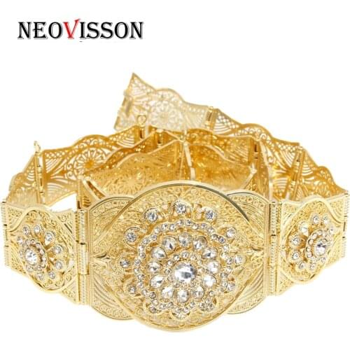 NEOVISSON Gold Silver Color Women Caftan Belt Wedding Dress Jewelry Metal Chain Full Rhinestone Wholesale