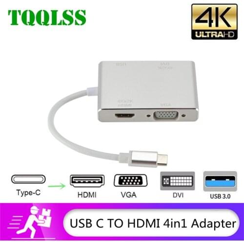 TQQLSS USB 3.1 USB C Type C to VGA DVI USB 3.0 Adapter Cable for Laptop Apple USB C 4in1 HUB Splitter for Laptop Mobile Phone