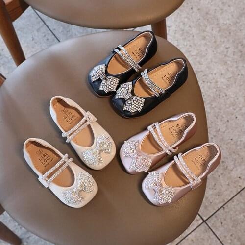 Girl Fashion Party Shoes Teenage Kid Casual Comfortable Non-slip Soft Sole Leather Shoes Children Leather Shoes With Rhinestones