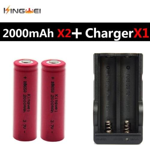 High-Quality 2Pcs KingWei Red 2000mAh 18650 Batteries 3.7v Rechargeable Li-ion Battery With 18650 Charger