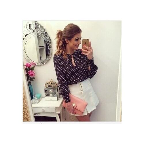 Wholesale Long Sleeve Slit Open Women Blouse Chiffon Hollow Sexy Casual Shirt Plus Size Women Tops Blusas bluse Polka Dots Shirt