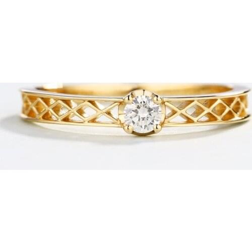 Simple Gold Color Single Diamond Ring Roman Style Hollow Out Fine Diamond Ring Fashion Romantic Jewelry Gift Factory Wholesale