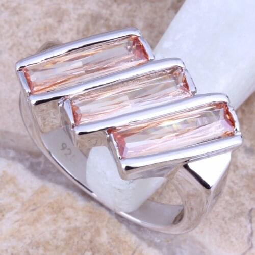 Fetching Champagne Morganite Silver Plated Womens Ring Size 6 / 7 / 8 / 9 R1297