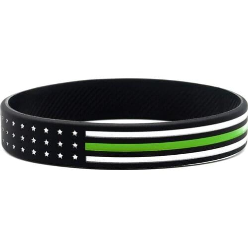 300pcs Thin Green Line American Flag Silicone Wristbands Bracelets Free Shipping by DHL