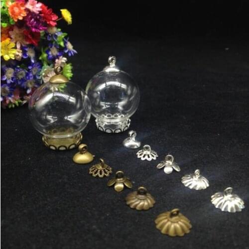 500ets/lot mix color glass vial pendant with lace tray glass wishing bottle necklace glass cover dome jars diy jewelry accessory