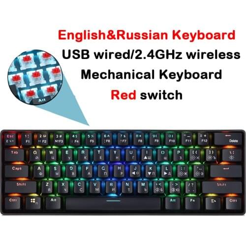 61 Keys Mechanical Keyboard USB Wired 2.4G Wireless Dual-mode English&Russian Keyboard with RGB Light Effect Red/Blue Switches