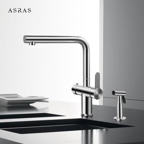 Asras AS-3064 304 Stainless Steel Kitchen Faucet Hot Cold Water Mixer Tap Sprayer Free Shipping