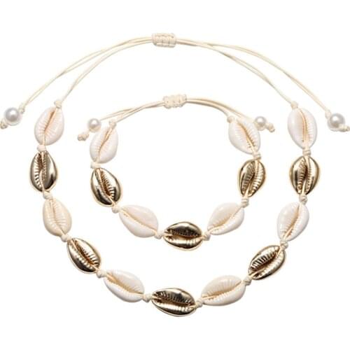 Bohemia Vintage Cowrie Conch Shell Pendant Necklace Bracelet Handmade Natural Seashell Ocean Sea Beach Jewelry Women Accessories