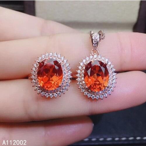 KJJEAXCMY fine jewelry natural garnet 925 sterling silver women gemstone pendant necklace chain ring set support test fashion