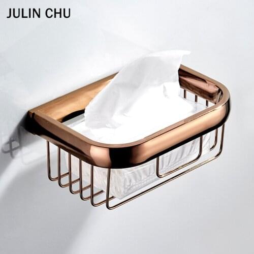 Rose Gold Toilet Paper Holder Brass Square VIntage Bathroom WC Paper Basket Storage Shelf Black Bronze Bathroom Accessories