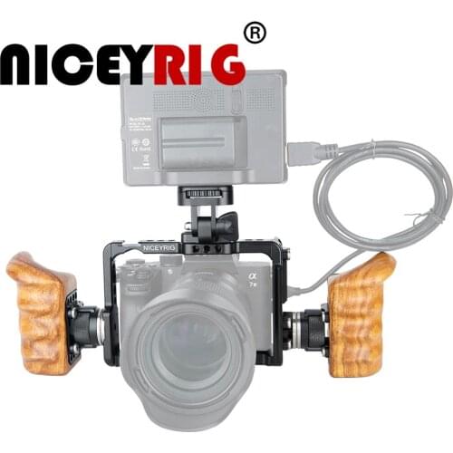 NICEYRIG for SONY A7RIII A7SII A7II A7MIII A9 Camera Cage Kit Wooden Handle Grip Wood Hand HDMI Cable Clamp ARRI Rosette