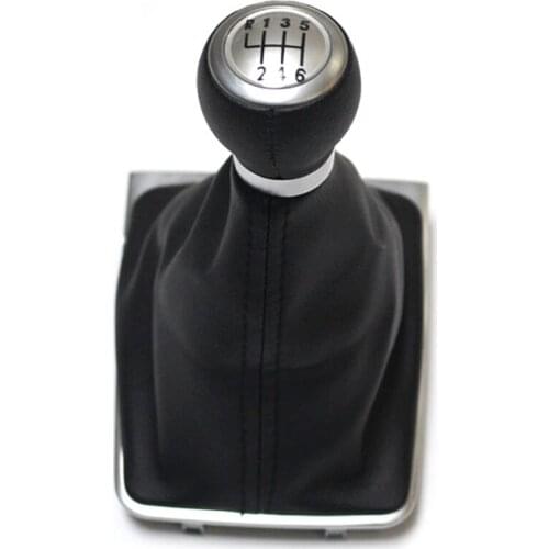 For Volkswagen Passat B7 3C (05-13) Black Leather Boot cover 5 speed Car Gear Shift Knob Car Accessories Sliver Cap