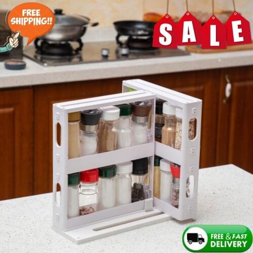 Home Kitchen Spice Organizer Rack Multi-Function Rotating Storage Shelf Slide Kitchen Cabinet Cupboard Organizer Storage Rack