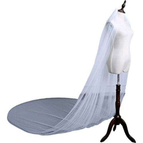 2-Tier Bridal Veil with Comb 1 Layer Hair Accessories for Bride White Chapel Veils Cathedral Illusion Tulle Pencil Edge