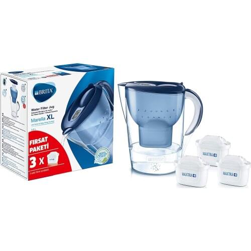 Filter Water Purifier Jug And 3 Pcs Replacement Cartridge-BRITA Marella-XL-Blue