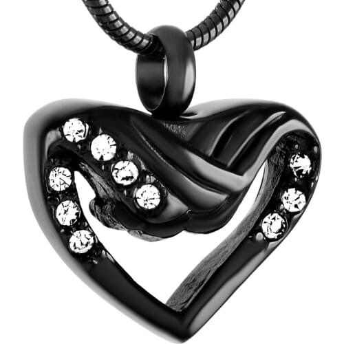 IJD8356 Gold/Black stainless steel Angel Wings Heart cremation jewelry Urn Pendant &Necklace ashes Holder Vials