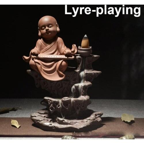 Ceramic Buddha statue backflow Incense Burner Purple Tower incense Home decor figurine sandawood Buddhism Gift Wholesale