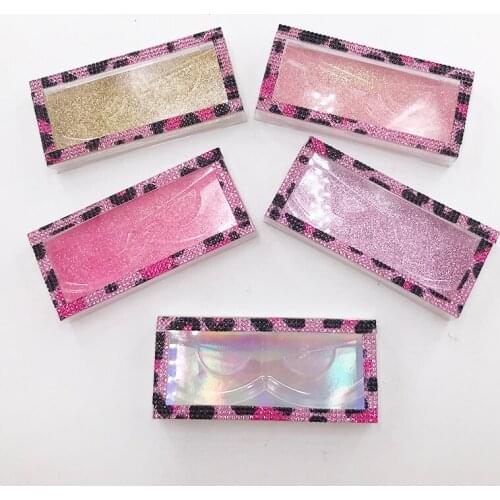 Lash Box Pink Cheetah Pattern Rhinestone Cases for Natural and 25mm Lashes 3d Mink Eyelash Packaging